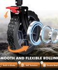 Close-up of all-terrain wheel with double bearings and built-in brake for Collapsible Wagon With 330 Lbs Capacity, Extra Large 200L Cargo Space, Heavy Duty Folding Cart With All Terrain Wheels, Beach and Outdoor Utility Cart for Garden, Yard and Outdoor Adventures, Black.