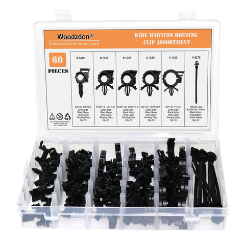 60 Pcs Automotive Wire Loom Routing Clip Kit With Six Sizes From Quarter To Three Quarter Inch Loom in case