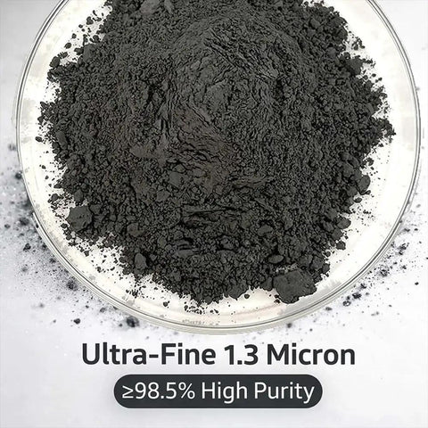 Industrial Grade MoS2 Powder 100g Molybdenum Disulfide Dry Lubricant With 1.3 Micron Particles displayed in a dish.