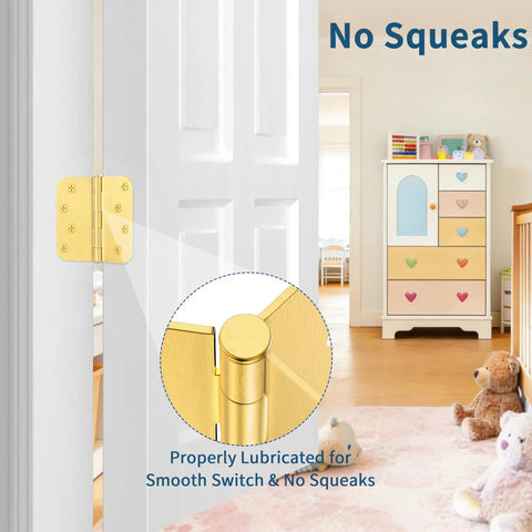 Three Pack Four Inch Exterior Door Hinges Brushed Gold With Five Eighths Inch Radius Corners Removable Pin Heavy Duty