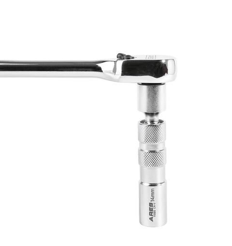 Magnetic Swivel Spark Plug Socket Set, 3/8 Inch Drive, Thin Wall Design, Pro Grade Chrome Vanadium, 14mm 4 Inch Extension