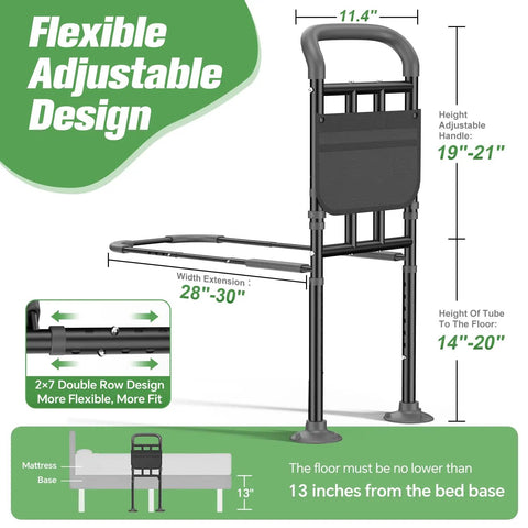 Built Tough Bed Rail For Seniors With Ergonomic Foam Padded Handle, ASTM Certified Adjustable Bed Assist Rail, 400 Pound Capacity