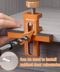 2-In-1 Cabinet Door Mounting Jig and Rebound Tool with drill bits, orange aluminum alloy, for frameless cabinet installations.