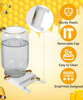 Six Pack Front Bee Feeders For Hives with jar and bees, sturdy plastic, easy clean design