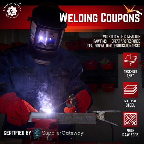 Welder using 20 Pack Welding Coupons Set For MIG TIG Arc Stick And Wirefeed Practice, 2 By 4 By One Eighth Inch Mild Steel Coupons