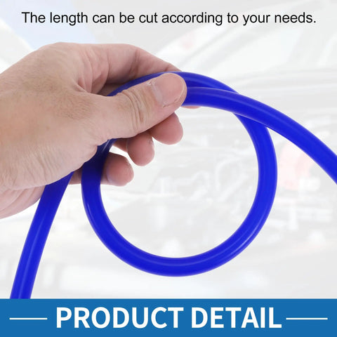 Close-up of blue High Temp Silicone Vacuum Tubing Hose held by hand, showing flexibility for automotive use