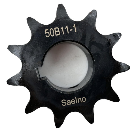 Beefed Up 50B11 Type B Roller Chain Sprocket, 1 Inch Bore, 11 Teeth, Five Eighths Inch Pitch, ANSI 50 Chain, Hardened 1045 Carbon Steel, HRC 38-42, Anti Rust Drive Sprocket With One Quarter By One Eighth Keyway And Two Set Screws At Ninety Degrees