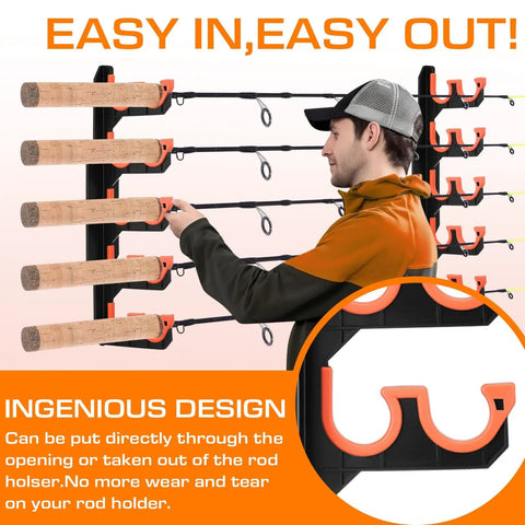 Dual Row Garage Fishing Rod Holder Rack for Wall or Ceiling Mounts with Soft Protective Pads 2 Pack Holds Up to 10 Rods Easy Install