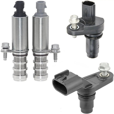 VVT Intake And Exhaust Camshaft Position Actuator Kit With Cam And Crankshaft Sensors For 2.0L 2.2L 2.4L GM Cars Including Equinox Malibu Cobalt HHR Aura Terrain Verano G6 Pontiac Saturn, metal sensors and bolts