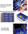 Built Tough 100 Drawer Steel Parts Cabinet With Easy Glide Trays And Included Labels for sorting screws and bolts in labeled drawers.