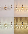 Matte Brass Three Light Vanity Light Over Mirror Modern Wall Sconce Fixture For Bathroom Bedroom Dressing Room And Living Room With Flower Shaped Design displaying warm and cool lighting variations