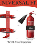 All Purpose Fire Extinguisher Mount Bracket With Easy Install Kit Holds Up To 10 Lbs shown with red fire extinguisher