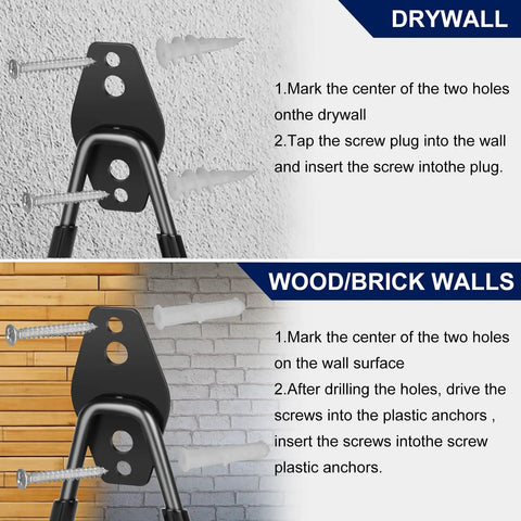 Installation guide for Heavy Duty Garage Hooks 18 Pack With Anti Slip Coating on drywall and wood/brick walls.