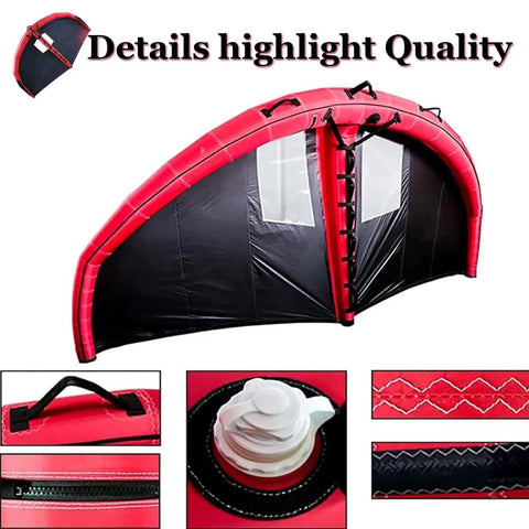 Inflatable Wing Surfing Kit With Window 5 Meter And 6 Meter Wings For Hydrofoil Board Durable Polyester Red with Detail Views