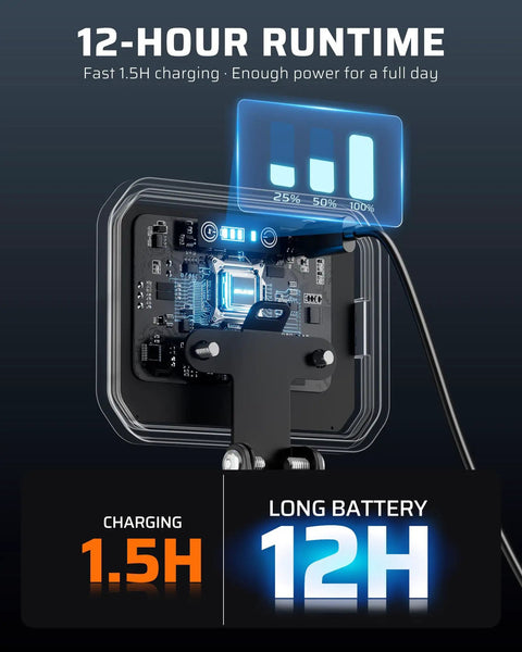 Close-up of Magnetic Wireless Trailer Lights Kit with Bluetooth LED Tow Lights showing interior circuitry and battery indicators.