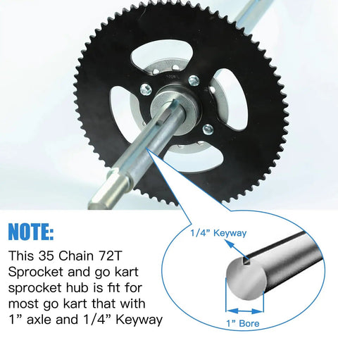 Go Kart Sprocket Set 72 Tooth With 35 Chain And Hub 1 Inch Bore One Quarter Inch Keyway Replacement For Most Go Karts