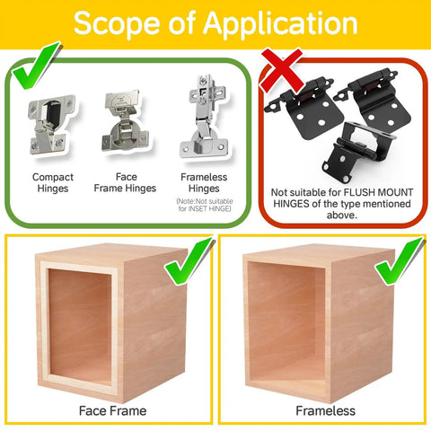 Soft Close Motion Damper For Cabinets, Smooth No Slam Closing, Hydraulic Buffer, Replacement Hardware, Hidden Concealed Mechanism For Face Frame And Frameless Hinges, 55N, Easy Side Mount Installation on face frame and frameless cabinets