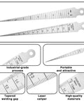 Front view: taper welding gauge pair, stainless steel, 1-15 mm, double-sided inch and metric scales