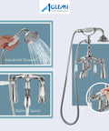 Clawfoot Tub Faucet With Handheld Spray And Spout, Double Lever Bathroom Mixer Tap, Vintage Victorian Telephone Shape Shower Set