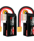 3S 120C 11.1V LiPo Battery With XT60 Plug For FPV Racing RC Quadcopter And Multirotor Hobby Two Pack shown with cables