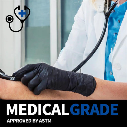 Medical professional wearing Black Nitrile Gloves X Large 100 Count Disposable, Chemical Resistant, Powder Free, Latex Free Medical Exam Gloves while checking pulse