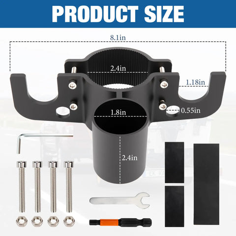 Aluminum Trailer Chain Holder Heavy Duty Towing Chain Organizer With 7 Way Plug Holder Cover showing product dimensions and parts.