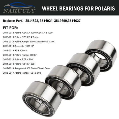 Front And Rear Wheel Bearings Kit Pack Of 4 For Polaris RZR XP 4 900 And 1000 Turbo Diesel Crew Scrambler
