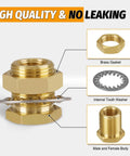 2 Pack Solid Brass Bulkhead Fittings 3/8 NPT Taper Female To 1 Inch Straight Male Connector With Metal Wave Ring 1.32 Inch Length