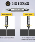 Diagram showing two-in-one design of Six-Piece HSS Screw Extractor Set For Damaged Stripped And Broken Bolts No-Hassle Removal.