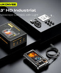 Boss HD Endoscope Camera With Light 1920P Borescope and accessories on display with 4.3-inch screen and coiled cable.
