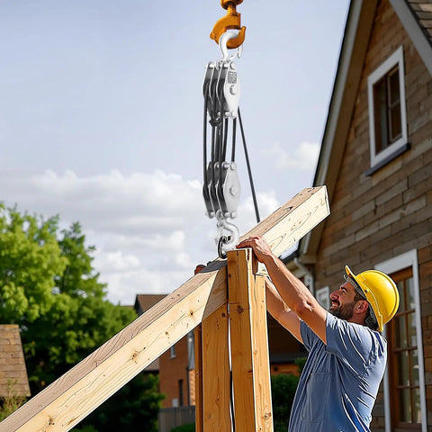 4400 Lbs Breaking Strength Rope Pulley Hoist With 100 Ft Rope 5 To 1 Lifting Power Beefy Heavy Duty Pulley System With Two Soft Loops Metal Wheels Bearing Structure Block And Tackle For Lifting Heavy Objects. lifting a wooden beam
