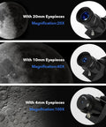 Details of Awesome High Powered 70mm Refractor Telescope With 400mm Focal Length for Beginners and Adults showing eyepieces and zoom.