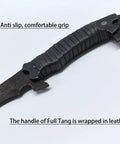 Beefy Hand Cast Manganese Steel Machete with 52HRC, leather-wrapped handle, close view of grip, rugged outdoor survival tool