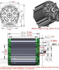 Technical diagram of Beefy 72V 5000W Brushless DC Motor showing dimensions and structure for electric scooters and go-karts.