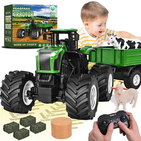 Remote Control Tractor Toy With RC Trailer 23.6 Inch 1/16 Scale Monster Truck for farm adventures, child playing with toy set