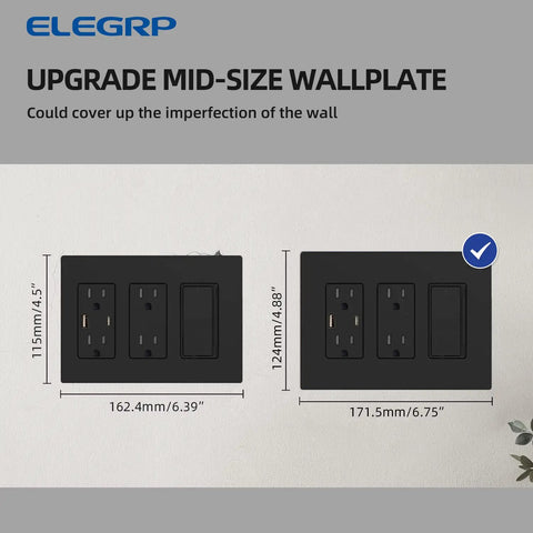 Residential Grade 3 Gang Screwless Decorator Wall Plate Cover Mid Size Unbreakable Thermoplastic Faceplate Matte Black dimensions