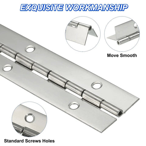 Two Pack 20 Inch Stainless Steel Piano Hinge Full Length Continuous Door Leaf Rock Solid Heavy Duty Cabinet Hardware rust resistant close-up.