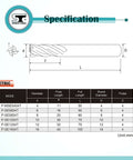 Speed Tiger micrograin carbide square-end mill, 4-flute, 10 mm diameter; side view with metric specification chart