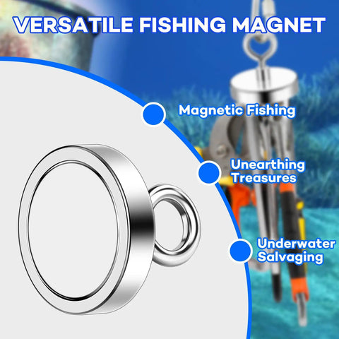 Beast Magnet Fishing Kit With 300 Lb Neodymium Rare Earth Magnets featuring countersunk hole eyebolt for recovery and fishing use.