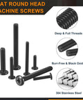 Twenty Pack M4 X 12Mm Flat Round Head Machine Screws With Phillips Drive for furniture hardware, black oxide, stainless steel fasteners.