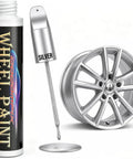Top Shelf Silver Rim Touch Up Paint Pen For Chrome Wheel Scratches Curb Rash Fix Quick Dry with silver paint and wheel.