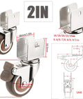 No Hassle 2 Inch TPE Rubber Caster Wheels With Quiet Swivel Casters And Secure Safety Brakes Rock Solid U Bracket Fit For Baby Beds Handles Big Loads Easy 4 Pack Smooth showing dimensions and features.