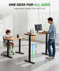 Child and adult using Dual Motor 3-Stage Standing Desk Frame With Electric Height Adjustment, Sit Stand DIY Desk Legs