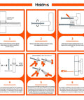 Installation guide for Gold Cabinet Handles Set. Steps include measuring door thickness, screw length, and secure knob placement.
