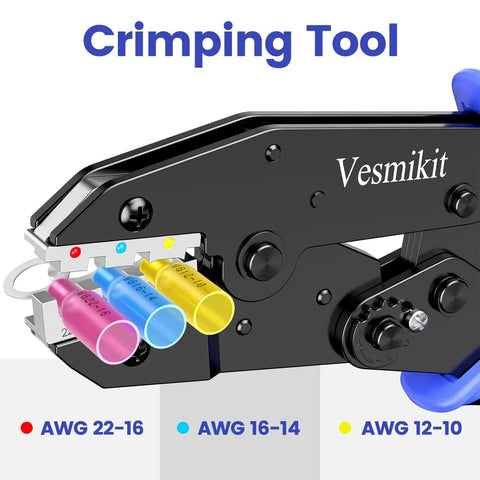 3 In 1 Wire Stripper Cutter And Crimping Tool For Heat Shrink Connectors And Insulated Terminals with color-coded AWG sizes