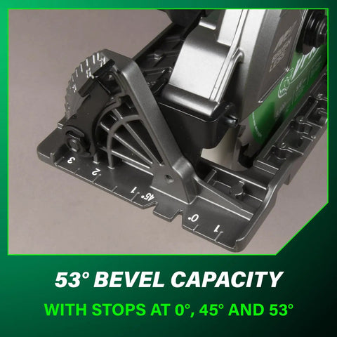 Close-up of 36V Cordless Circular Saw With Battery Pack Lightweight Rear Handle Design 7-1/4 Inch Blade 53° Bevel Capacity