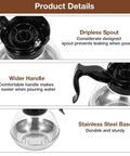 Universal Coffee Pot Replacement Carafe with Tight Fit Spout and Black Grip for Commercial and Home Use