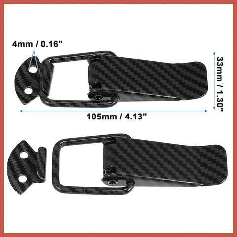 Universal Car Bumper Security Hook Lock Clips Quick Release For Trunk And Fenders Carbon Fiber Pattern 105x33mm 2 Pack close-up