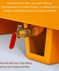 Leakproof Spill Containment Pallet With Drain For Garage And Warehouse Durable Metal Tray Size 125 By 65 By 15 Cm yellow drain valve close-up