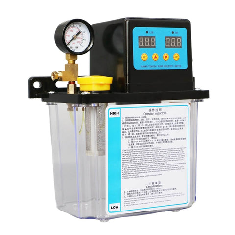 Easy Fit CNC Lubrication Pump Kit 1L or 2L Tank, Dual Voltage 220V or 110V with gauge and fittings